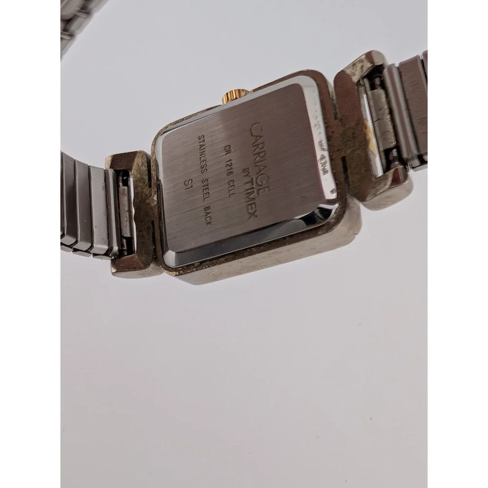 Carriage Timex Watch Women 19mm Case Two Tone‎ Stretch Band New Battery